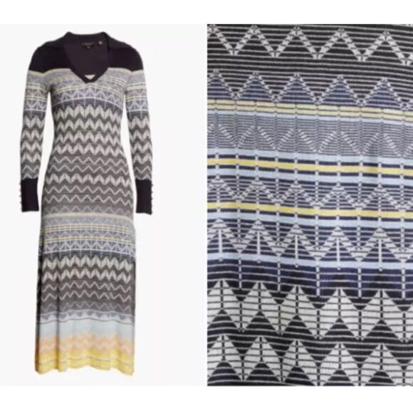 TED BAKER Holliis Chevron Sweater Knit Collared Polo Midi Dress - Picture 4 of 15